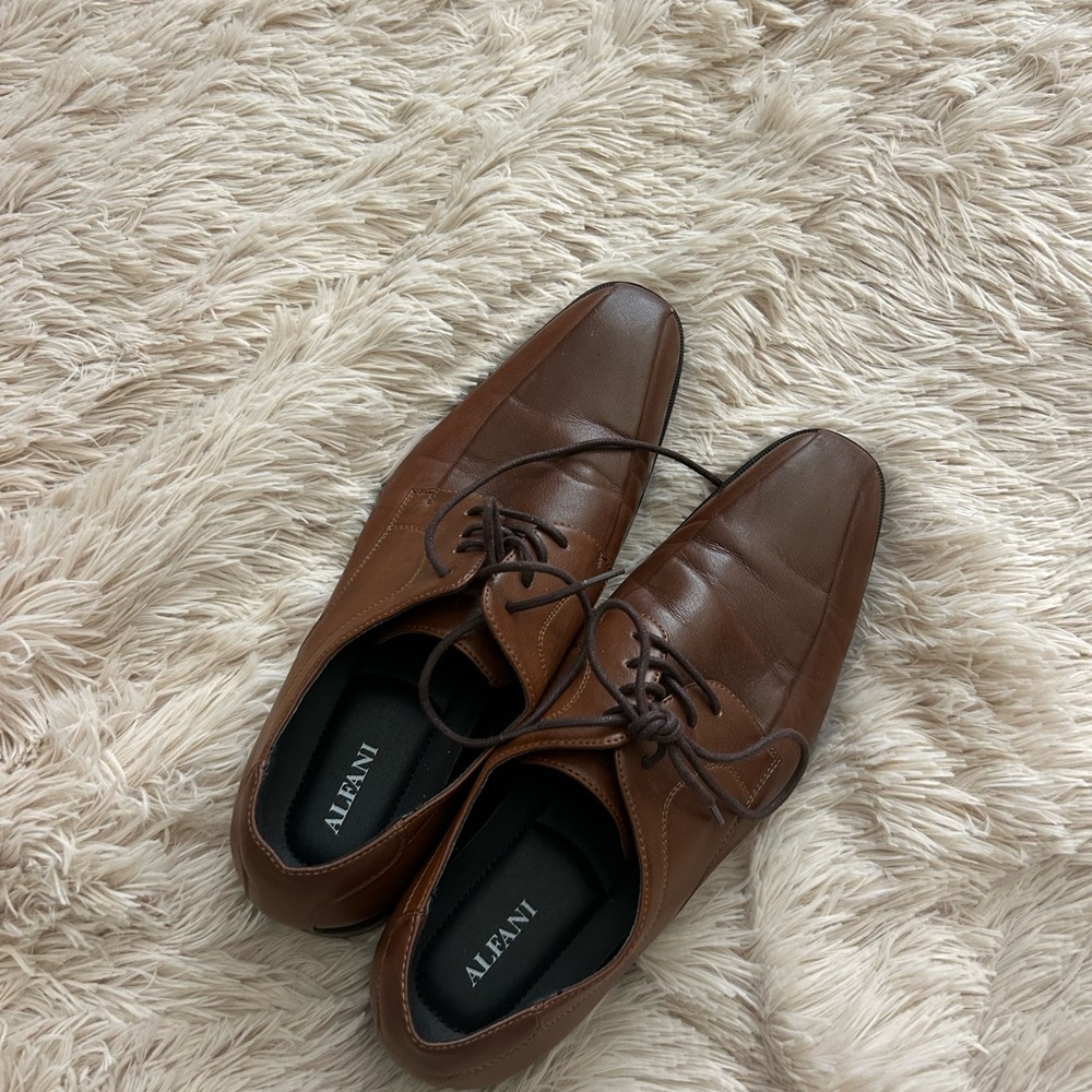 Alfani Men's Tan/Brown Leather Lace-Up Oxfords